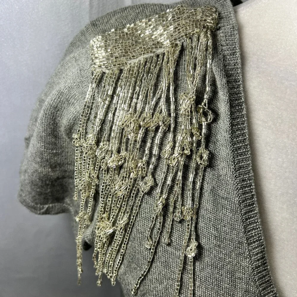 Magaschoni Silk & Cashmere Gray Short Sleeve V-Neck Sweater Sz S